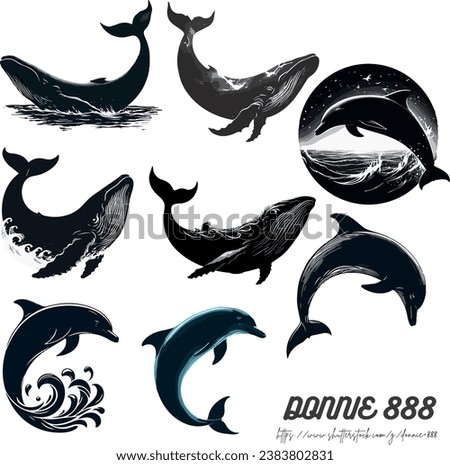 silhouette whale dolphin, vector graphic illustration