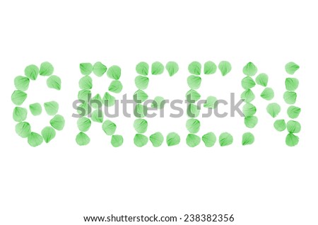 Word GREEN arranged from real dry rose petals.