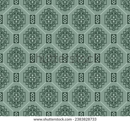 Japanese Octagon Flower Mosaic Vector Seamless Pattern
