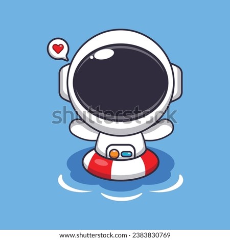Cute astronaut in sunglasses swimming on beach. Cute summer cartoon illustration. 