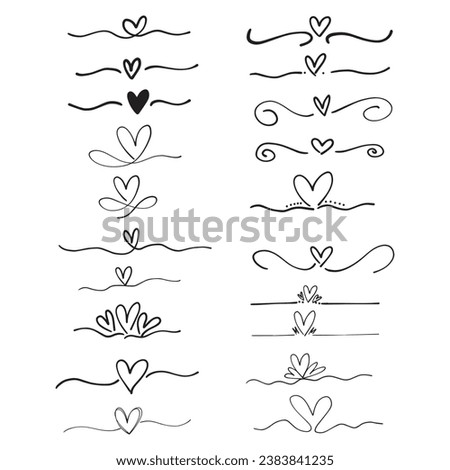 Hand drawn heart symbol divider border frame icon for love, romantic trendy doodle art for decoration background element in a glyph pictogram illustration