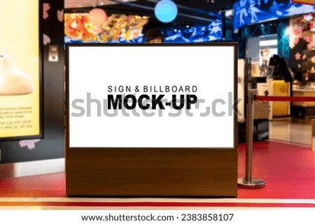 Sign and Billboard Mockup at duty free shop in departure terminal to promote your business or organization in a unique and eye-catching way.