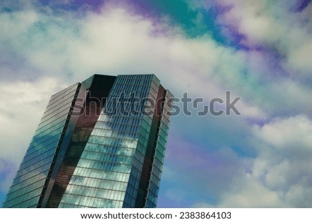 Low-angle view of CMA CGM Tower, Marseilles, France. Headquarters of the World's Third Largest Container Shipping Group.  - stock photo