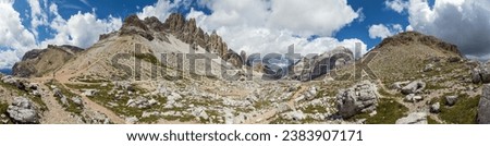 Valley Val Travenanzes and rock face in Tofane gruppe, Mount Tofana de Rozes, Alps Dolomites mountains, Fanes national park, Italy Royalty-Free Stock Photo #2383907171