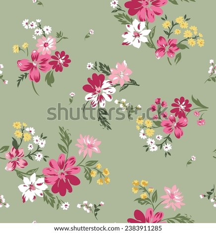 floral seamless pattern on green background