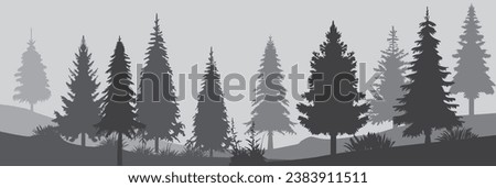 Colorful Forest, park, alley. Landscape of isolated pine trees. Silhouette vector.