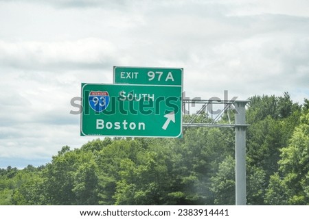 Massachusetts, United States - June 18, 2022: Highway Signage - Boston Route 93 South 	