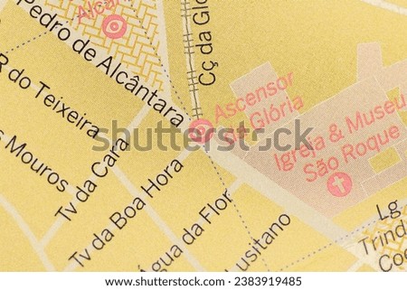Ascensor da Gloria in Lisbon, Portugal city town centre map of district atlas name pencil sketch