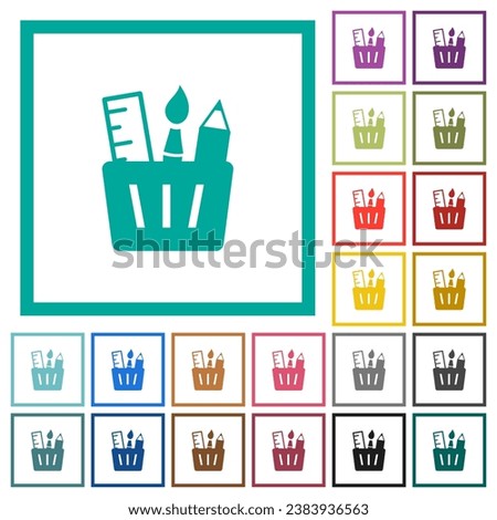 Drawing tools solid flat color icons with quadrant frames on white background Royalty-Free Stock Photo #2383936563