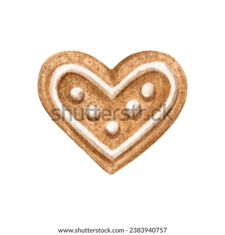 Gingerbread cookie heart. Watercolor illustration isolated on white background