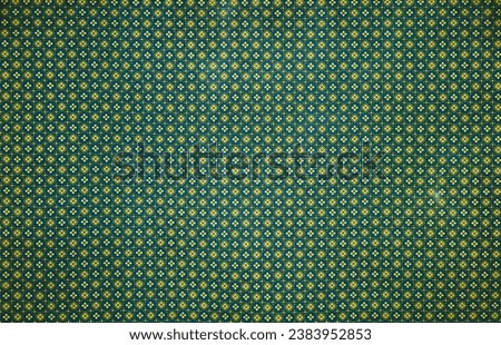 Vintage flowers of Thai style fabric pattern. Abstract  horizontal seamless fabric green background and texture.Beautiful patterns, space for work, vintage wallpaper, close up.