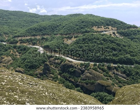 Curvy mountain road near Kalabaka, Thessaly, Greece. On the way to the Meteora Monasteries