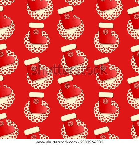 Christmas seamless pattern with star in flat and 3d style 2024 new year on red   background