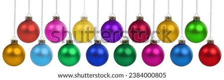 Christmas balls baubles time decoration banner hanging isolated on a white background
