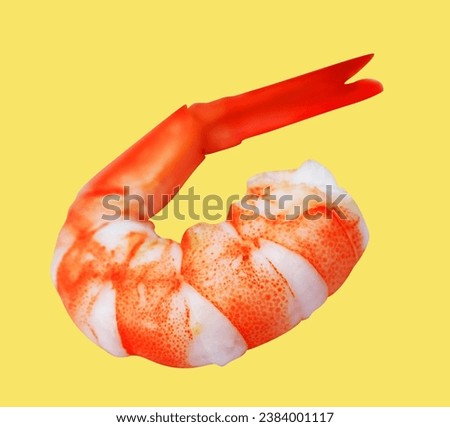 Red boiled shrimp or tiger prawn isolated with clipping path, no shadow on cream background, peeled cooked seafood