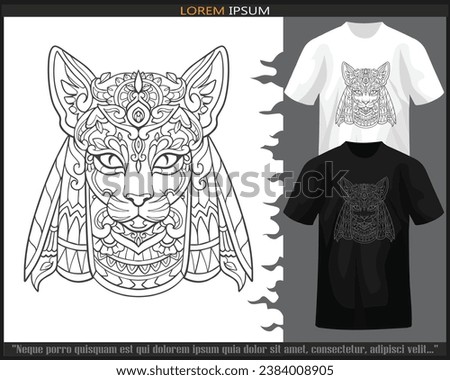 Bastet head mandala arts isolated on black and white t shirt.