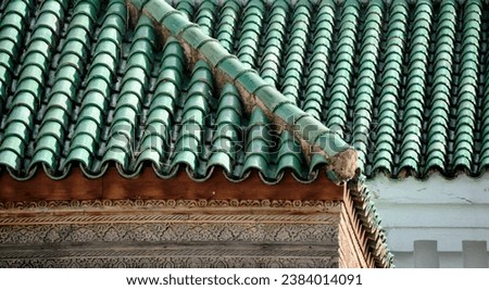 View of roof made of green tiles, Morocco