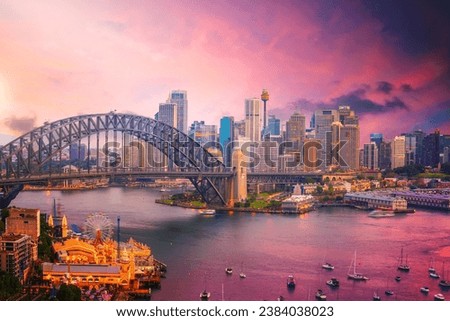 Downtown Sydney skyline in Australia at twilight