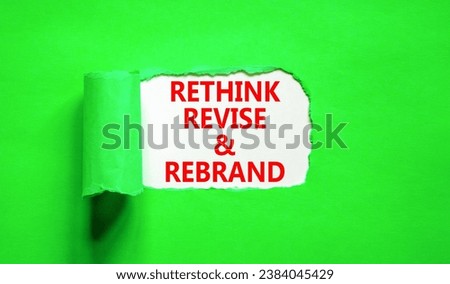 Rethink revise rebrand symbol. Concept word Rethink Revise and Rebrand on beautiful paper. Beautiful green paper background. Business brand motivational rethink revise rebrand concept. Copy space