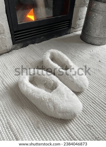 White cozy slippers for home soft interior