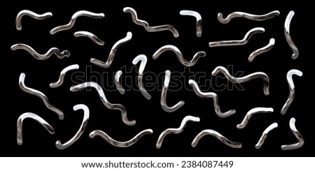 3D liquid chrome abstract shapes, metallic squiggles, vector set for futuristic or Y2K style design Royalty-Free Stock Photo #2384087449
