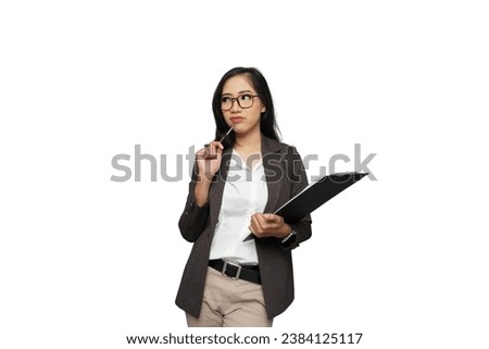 Beautiful Young Asian Businesswoman Thinking Cutout Isolated Background