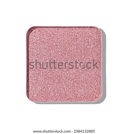 Top view eye shadow glitter beige pink swatch, object isolated on white background with shadow, sparkling eyeshadow, shiny colored powder for festive makeup, square shape metal pack, beauty texture Royalty-Free Stock Photo #2384132885