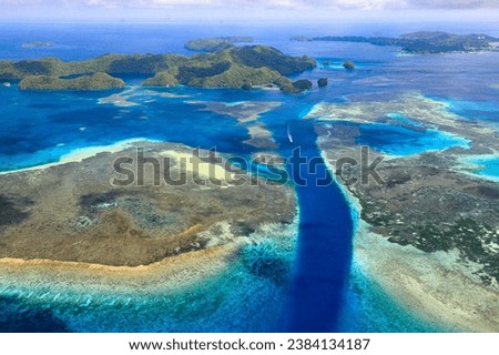 Palau Island aerial shot by aircraft Royalty-Free Stock Photo #2384134187