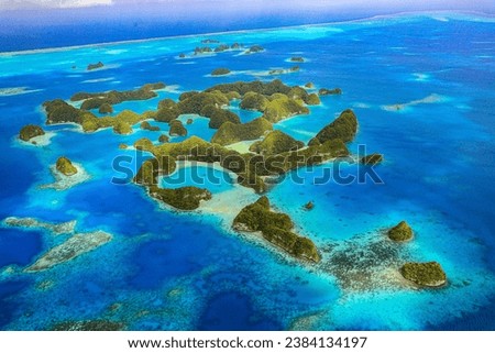 Palau Island aerial shot by aircraft Royalty-Free Stock Photo #2384134197