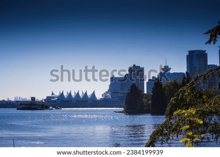 Vancouver skyline under a blue sky 