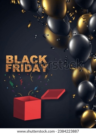 Black Friday on black background with gift box, November, end of the year