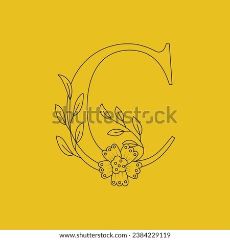Botanical Minimalistic. capital letter c Initial Letter Feminine Logos with Organic Plant Elements. Vector design. for a flower salon or tattoo studio.