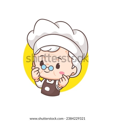 Cute grandmother chef cartoon. Grandma cooking logo vector art. People Food Icon Concept. restaurant and homemade culinary logo