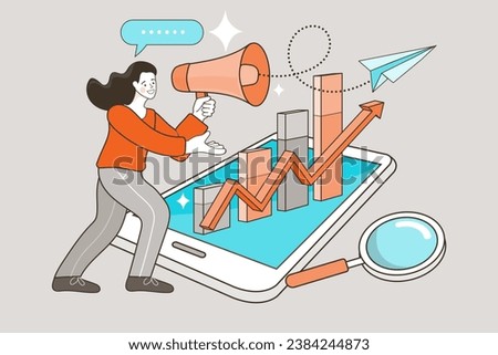 Business development. Arrow that shows statistic. Analytical service and business promotion concept. Positive trading results and achieving success. Vector illustration