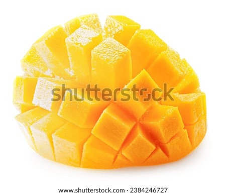 juicy mango slices isolated on the white background. Clipping path Royalty-Free Stock Photo #2384246727