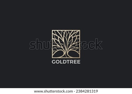 Golden Square Tree Logo Abstract Design Luxury Jewelry Wellness Style Vector template.