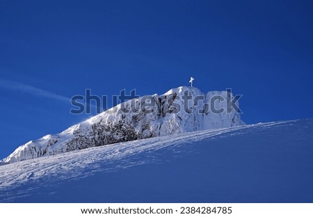 Blue and White in Winter, Snow Capped Mountains By Blue Sky, A Magic Alpine Scene in Snow, A Snowy Mountain Landscape By Blue Sky, A Summit in High Snow, A Natural Abstract Picture in Snow, 