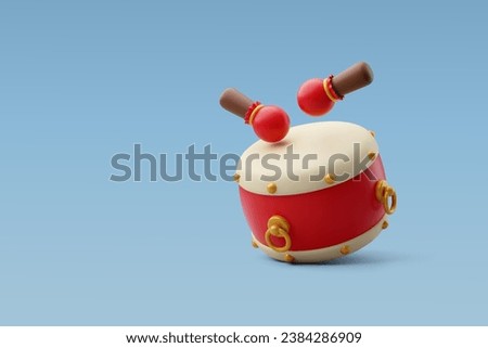 3d Vector Drum with drumstick, Spring Festival, Chinese New Year concept. Eps 10 Vector. Royalty-Free Stock Photo #2384286909