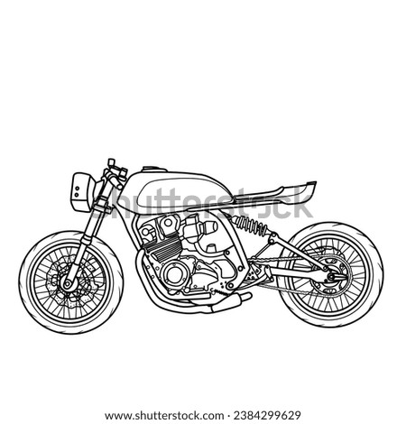 Retro classic concept.motorcycle hand drawn sketch, suitable for your custom classic motorcycle, outline vector illustration, side view, isolated with white background