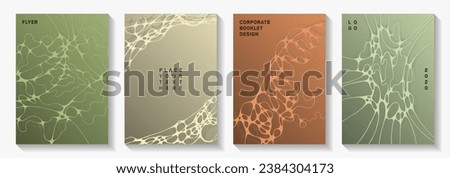 Scientific vector covers with molecular structure or nervous system cells. Smooth curve lines net textures. Minimal magazine vector layouts. Neurology scientific covers.