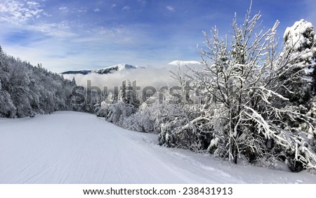 Snowy slope in the mountains 