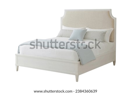 Classic double bed with big headboard isolated on white Royalty-Free Stock Photo #2384360639