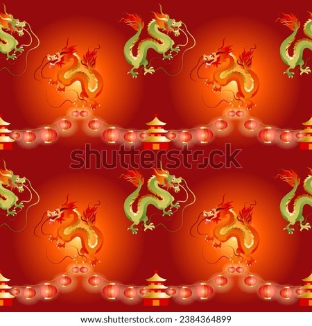 Chinese New Year seamless pattern with dragon Card banner 2024 element graphic design on red background 
