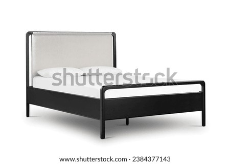 Classic black double bed with headboard isolated on white Royalty-Free Stock Photo #2384377143
