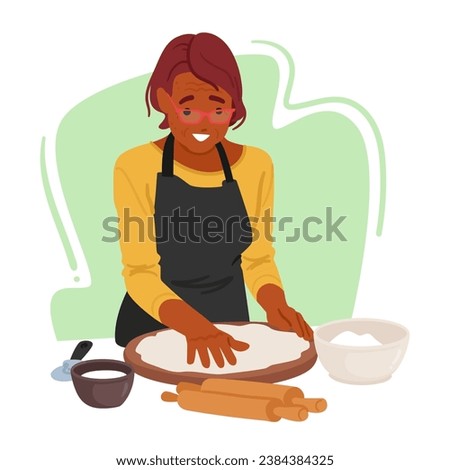 Senior Woman Kneads Dough For Baking, Her Hands Skillfully Working The Ingredients Together. With Each Precise Motion, She Creates The Foundation For Homemade Goodness. Cartoon Vector Illustration Royalty-Free Stock Photo #2384384325