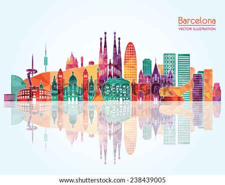 Barcelona skyline detailed silhouette. Vector illustration Royalty-Free Stock Photo #238439005