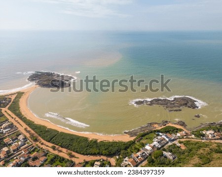 Aerial view of Setiba Beach in Setiba in the city of Guarapari, Espirito Santo, Brazil