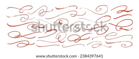 Calligraphic red decorative swooshes and flourishes collection. Hand drawn vector underline swish for text decoration, calligraphy tails. Curved and swirl lines set. Hand drawn ornament ink elements.