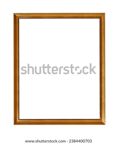 Empty wooden picture frame on blank white background, decorated edges for paintings and art exhibition
