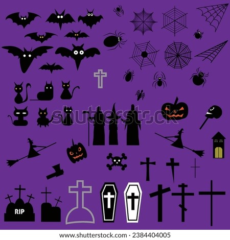 Halloween black silhouette icon set. Vector illustration. Halloween character silhounttes collection
